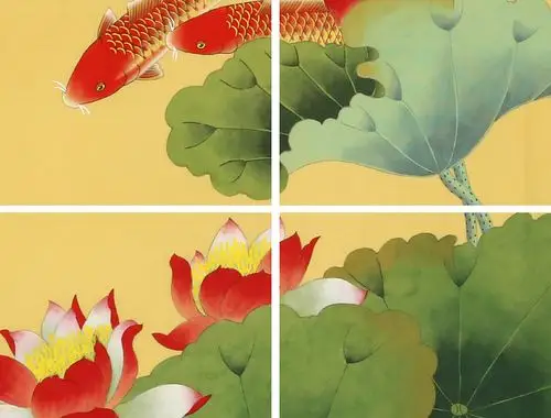 凌雪 四尺工笔花鸟吉祥国画《年年有余》 - 九鱼图 - 99字画网