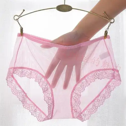 性感全透明蕾丝内裤女冰丝超薄无痕中腰大码无档网纱女士三角裤