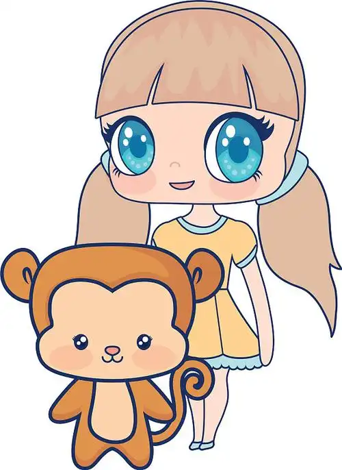 可爱的微笑动漫女孩猴子宝宝图片