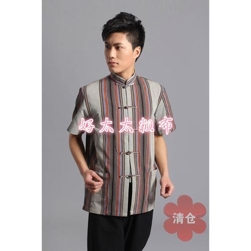 中国风男士唐装短袖上衣纯棉老粗布居士服半袖民族服装