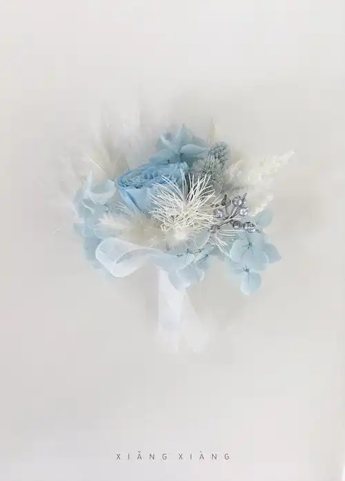 想象studio蓝色婚礼结婚胸花手腕花奥斯汀永生花玫瑰真花婚纱拍照