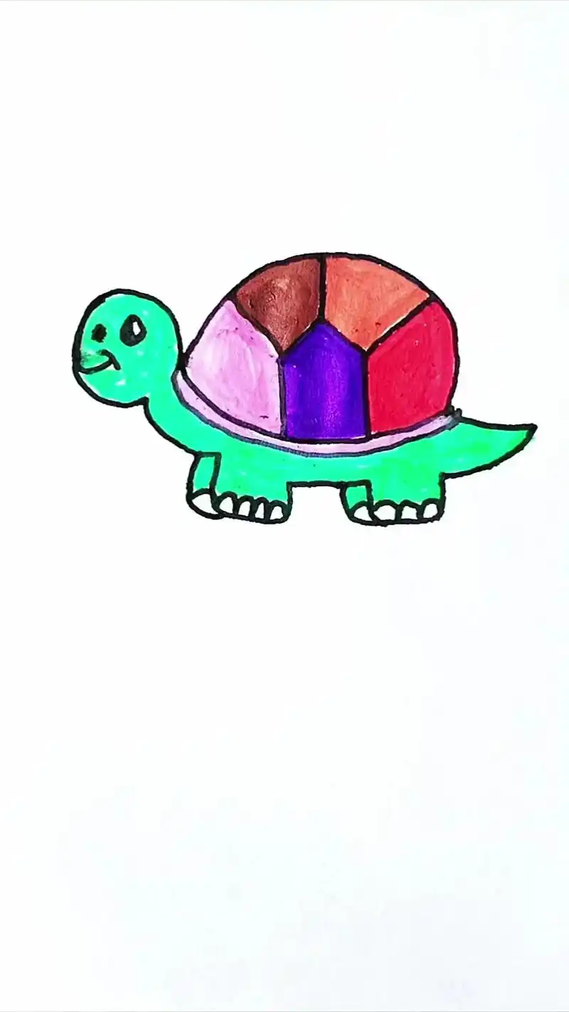 🐢小乌龟简笔画教程.🎨画个塔,3条弧线,画个w,画3个一