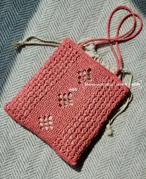 mg分享|钩针编织镂空棉草单肩包网兜束口袋