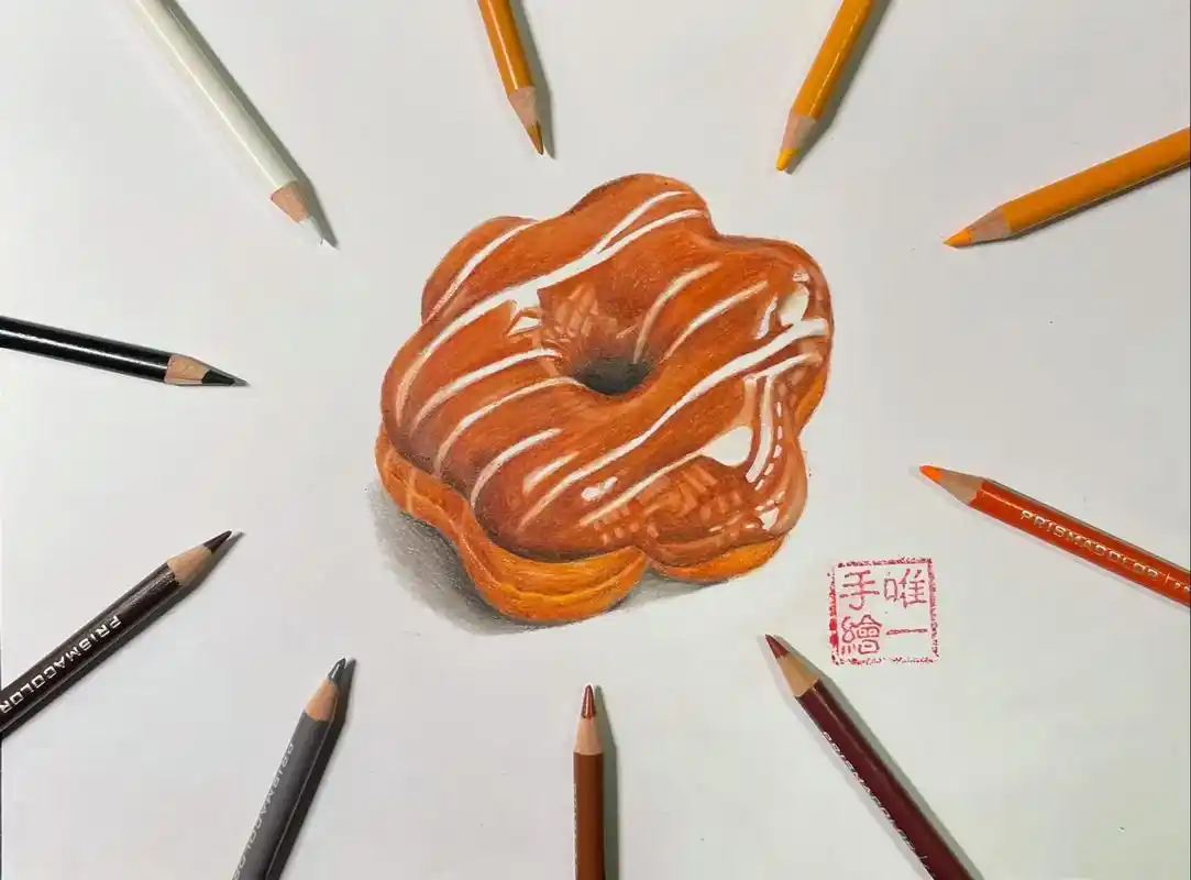 零基础学彩铅——巧克力甜甜圈