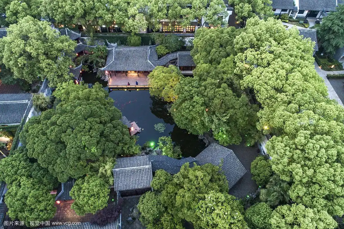 江南水乡 苏州 同里古镇 退思园 航拍