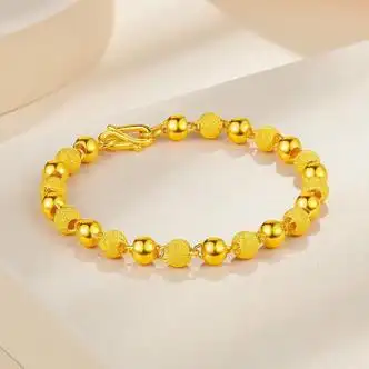众润黄金手链女999足金光珠手链3d硬金百搭光沙手环送妈妈送老婆礼物