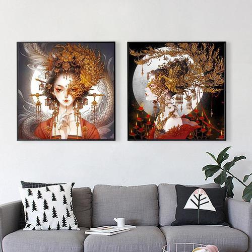 古典美女新款点钻石画满钻客厅半面妆唯美女古风卧室贴钻画不带框