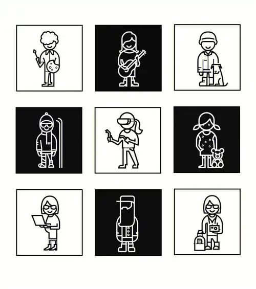 🎨【黑白创意素材】极简线条职业人物插画