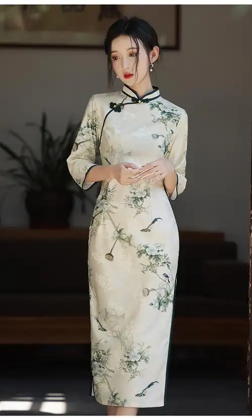 专供抖音夏季旗袍新款年轻款少女改良连衣裙国风日常气质素雅长袖