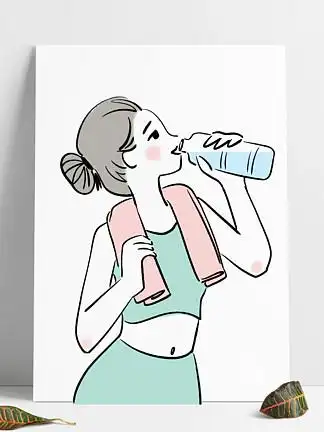 水墨 i>线 /i> i>条 /i>小 i>清 /i> i>新 /i>插画运动后喝水的女孩