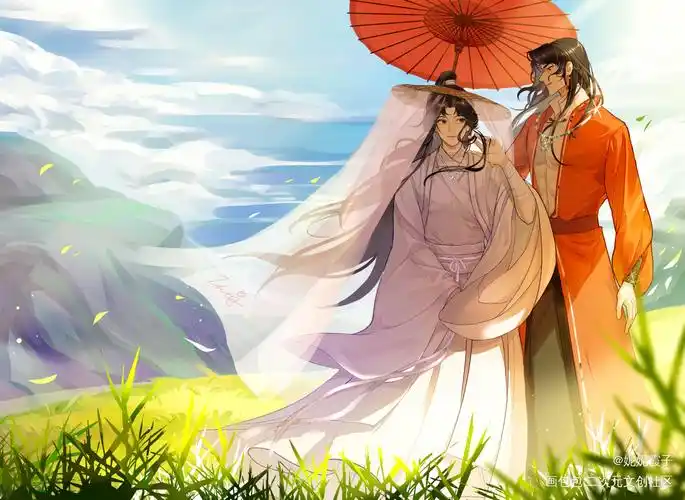 年前最后一张了!_花城谢怜天官赐福花怜古风绘画作品