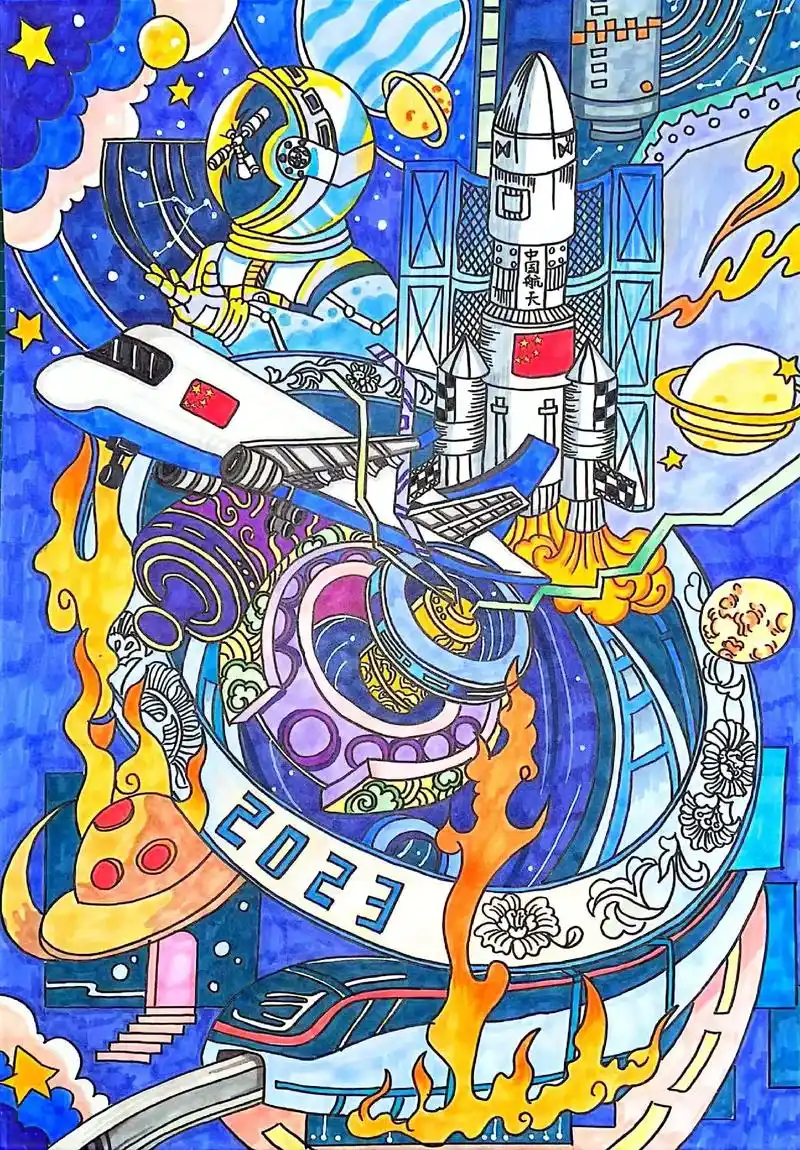 科幻画 未来科技主题绘画科学幻想画.六年级学生画的,科技节一 - 抖音