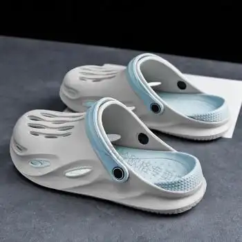 男士洞洞鞋夏季包头凉鞋外穿厚底踩屎感防滑两用沙滩拖鞋 白色双色