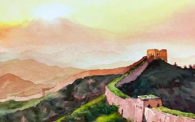 【水彩】长城_哔哩哔哩 (゜-゜)つロ 干杯~-bilibili