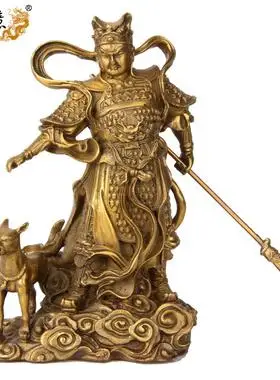 真古意 纯铜二郎神摆件杨戬真君铜神像哮天犬家居办公工艺摆件
