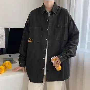 设计感小众秋季港风日系痞帅男士男式潮流春季潮流衬衣外套春装黑色l