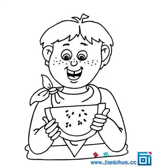 张大嘴吃西瓜的简笔画