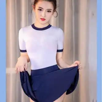 女弹力透视镂空高开叉泳衣紧身短袖体操服太阳裙百褶裙