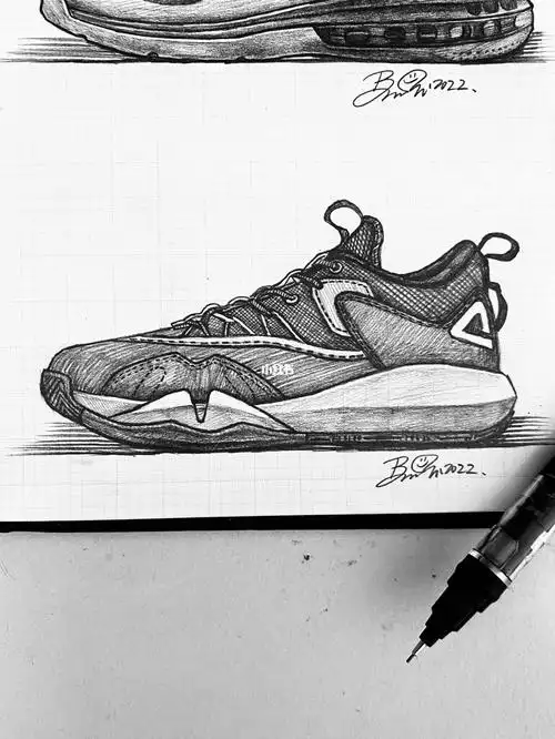 画画  #手绘  #球鞋  #实战篮球鞋  #匹克  #篮球鞋  #素描  #速