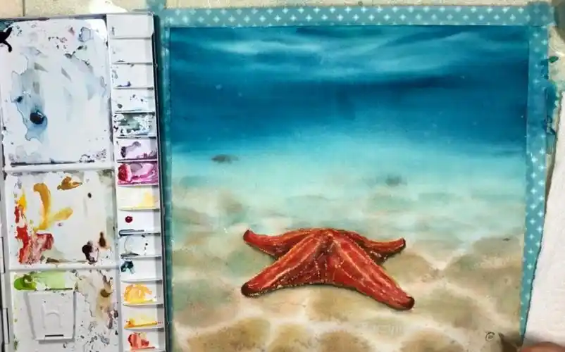 【水彩】水彩红海星绘画示范