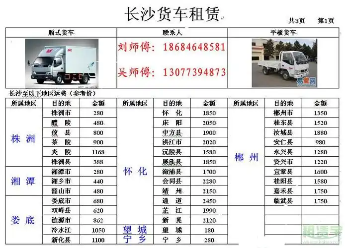 长沙厢式货车出租一货运一搬家一长途运输等