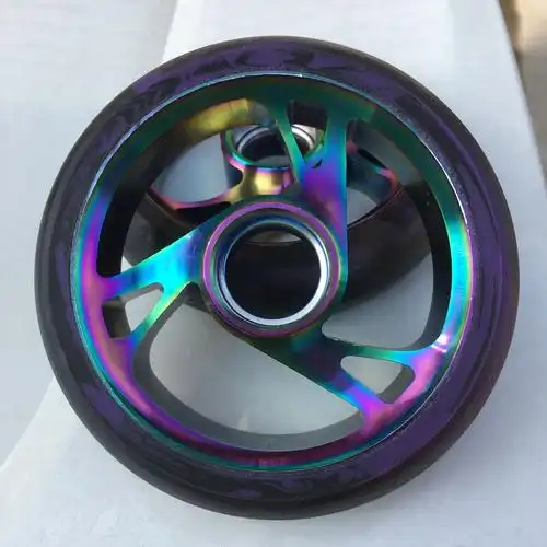 二轮极限滑板车轮子125x30幻彩铝合金旋风黑紫pu滑板车