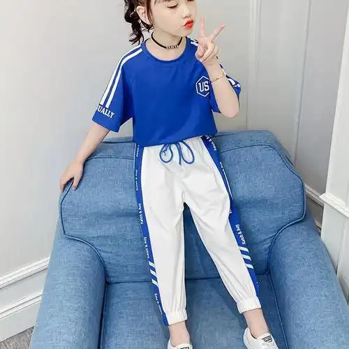 女童夏装洋气套装2022新款儿童网红时髦潮流衣服大童12岁女孩运动