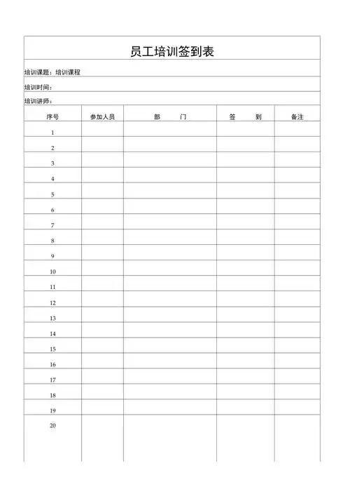 员工培训签到表范本