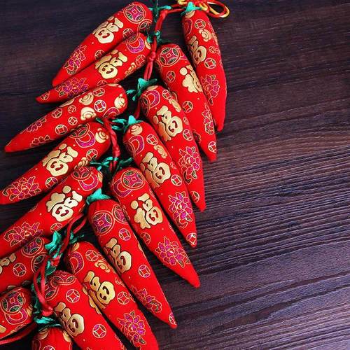 新年装饰门口挂件大号新年快乐辣椒挂串牛年仿真鞭炮2021年春节