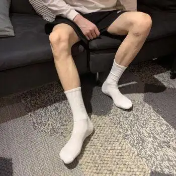 纯白袜子白袜控男士长筒加厚毛巾底商务日系性感篮球运动袜 三双白