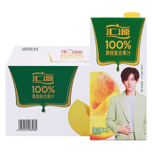 汇源100%纯果汁易烊千玺同款1l橙汁橘子汁苹果汁饮料 黄桃汁1l*12盒
