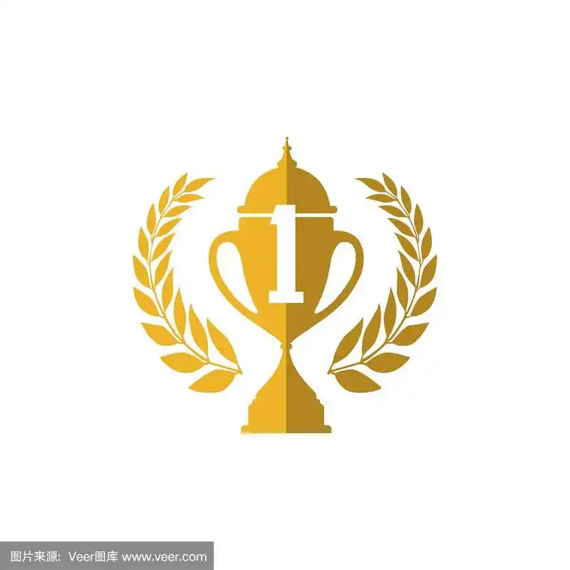 1 .冠军奖杯矢量获奖者标志设计图标在平坦的风格