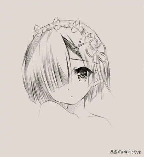 动漫人物蕾姆铅笔画:动漫人物手绘教程(5)