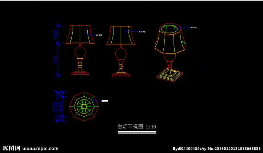 cad台灯三视图图片