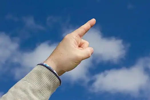 手,伸展,索引,隔绝,白色背景女性,手,伸展,食指男人,食指,天空,背景手