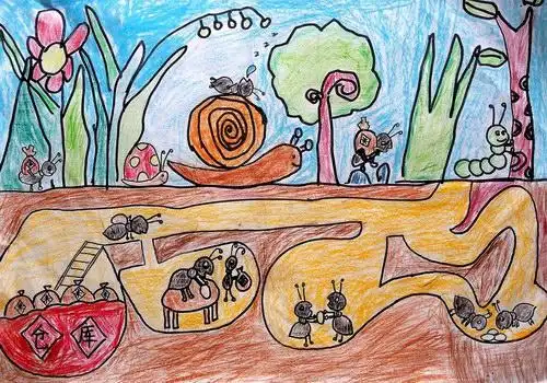 少儿书画作品-《蚂蚁王国》/儿童书画作品《蚂蚁王国》欣赏_中国少儿