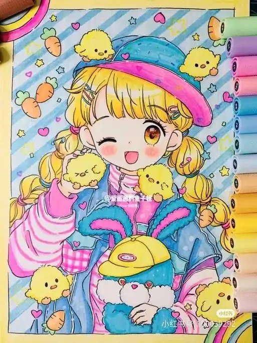 爱画画的兔子姐,马克笔动漫人物 线稿,适合初学者临摹!#卡通 - 抖音