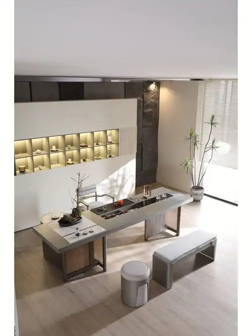 转角大茶台现代诧寂风茶室泡茶桌椅