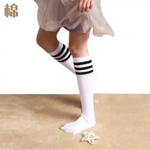 学院风三条杠学生袜 秋冬纯棉长筒过膝袜 白色舞蹈袜套装儿童袜子