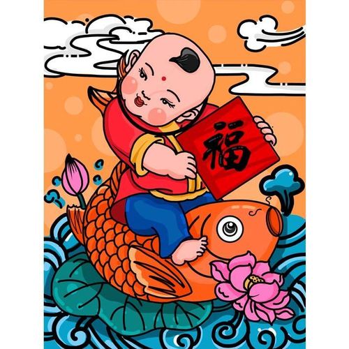 年年有余荷花大鱼鲤鱼招财怀旧画年画宝宝童子善男信女麒麟送子5
