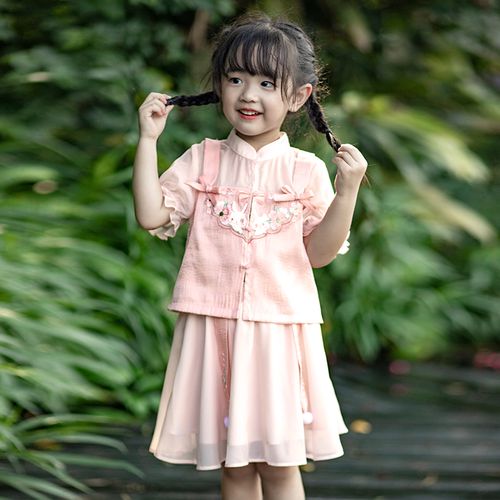 女童汉服夏季薄款短袖儿童中国国风套装小女孩唐装