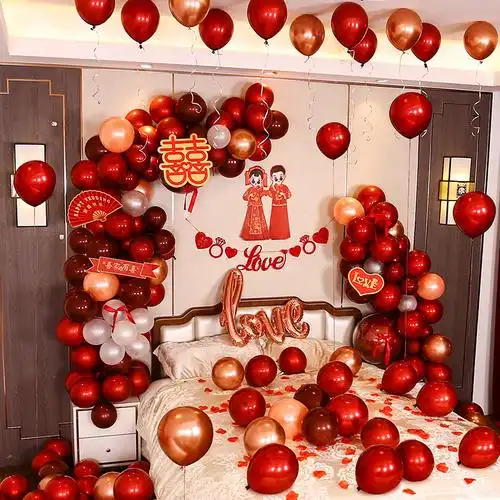 中式婚房布置女方卧室气球网红全套娘家结婚气球