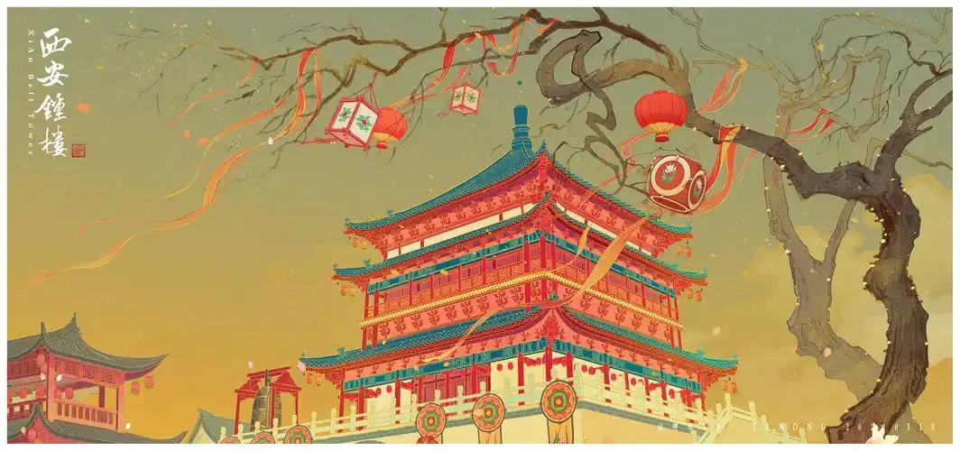 西安钟楼|插画|创作习作|特浓tn - 原创作品 - 站酷 (zcool)