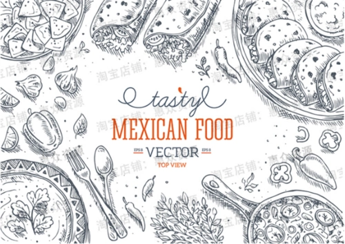 手绘素描西餐食材海鲜餐饮vi包装菜单招牌海报设计背景矢量素材图