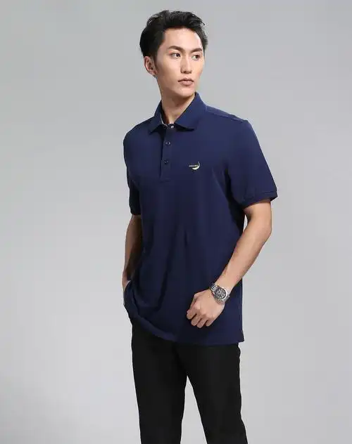 香港鳄鱼恤crocodile男装专场深蓝色翻领休闲短袖polo衫