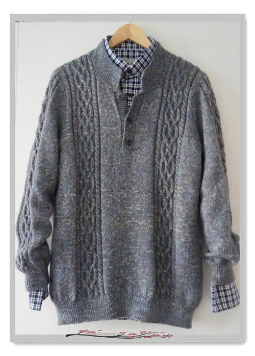 爱相随 成熟优雅棒针男士y领毛衣67-编织教程-编织人生