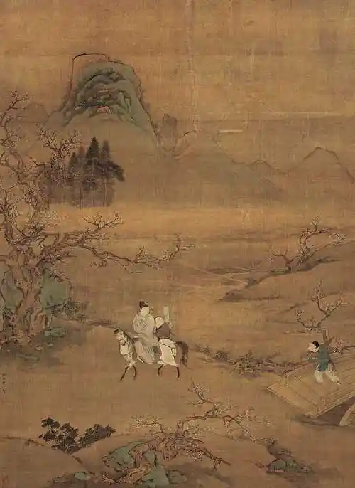 仇英 郊外游春图 立轴