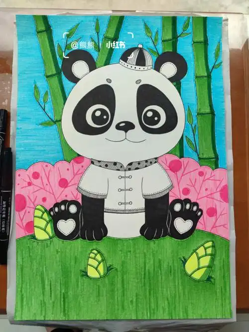 线描简笔画熊猫