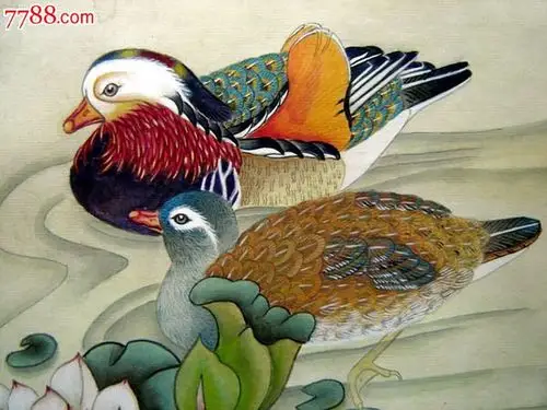 睡莲鸳鸯(工笔画原稿)画芯30x42厘米