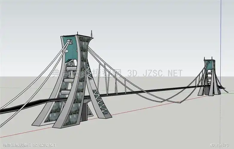现代特色景观桥拉索桥2su模型